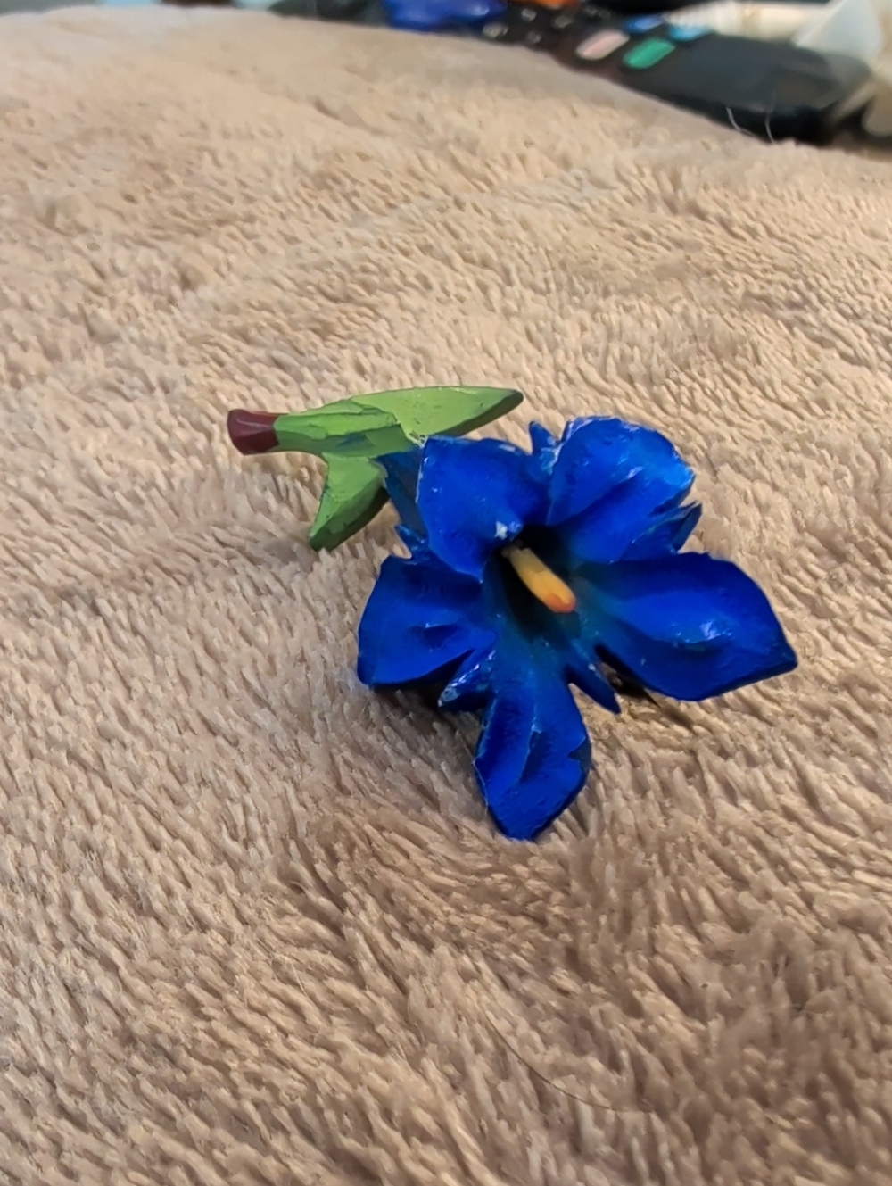 Vintage AlpineHandcrafted Blue Flower Pin with Green Stem